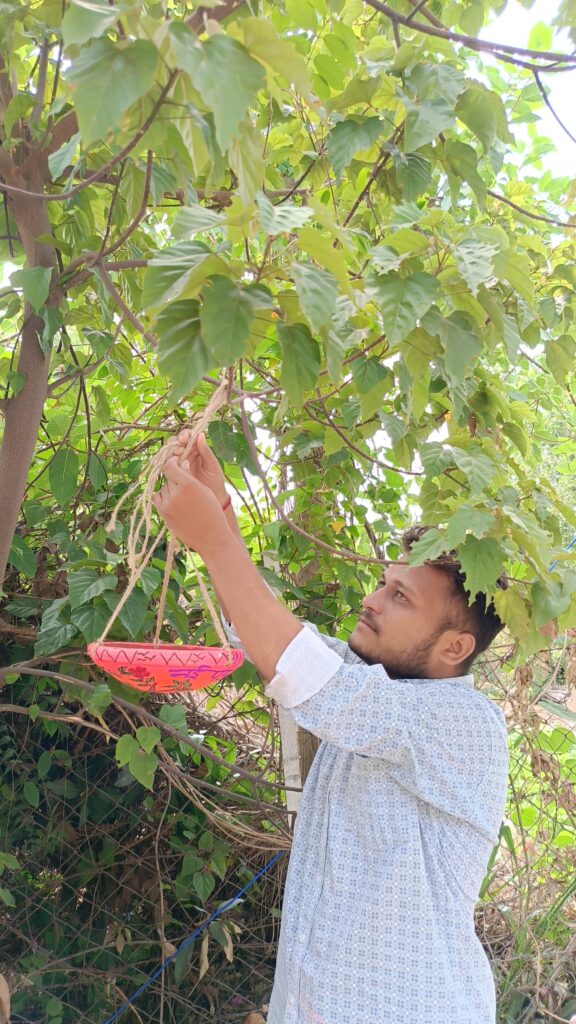 पछियों को शीतल जल हेतु सकोरे लगते नई पहल फाउंडेशन के सदस्य- THE TOPLINE - NARSINGHPUR